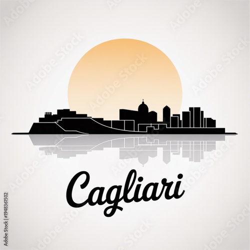 Wallpaper Mural Cagliari Italy Skyline Silhouette — Torre dell’Elefante and Cathedral Tower Vector Cityscape Torontodigital.ca