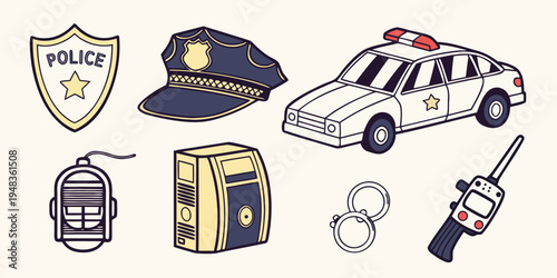 Police badge and law enforcement objects Vector