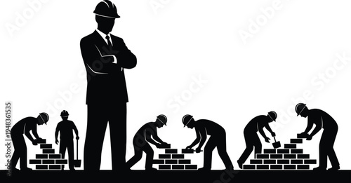 Construction worker silhouette builder laborer silhouettes in action