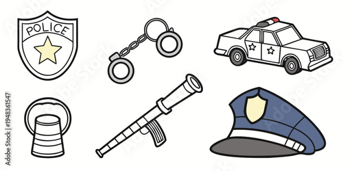 police items and vehicle for law enforcement Vector