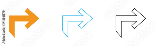 Three right turn arrows in different colors