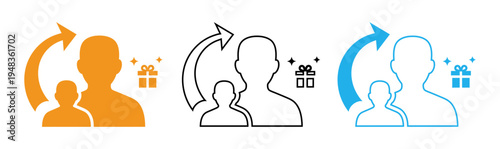 Referral icons with gift boxes and arrows