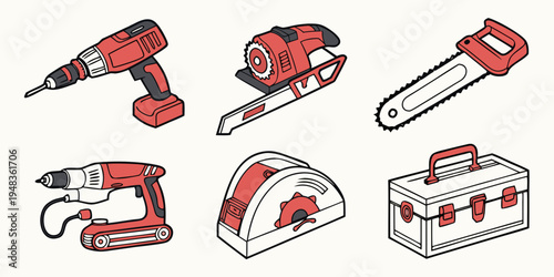 collection of power tools on a white background Vector