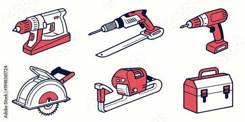 a set of power tools including drill and saw Vector