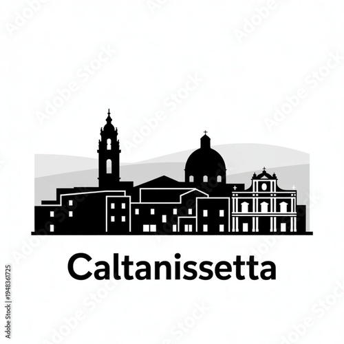 Wallpaper Mural Caltanissetta Italy Skyline Silhouette — Palazzo del Carmine and Sicilian Hilltop Cityscape Torontodigital.ca