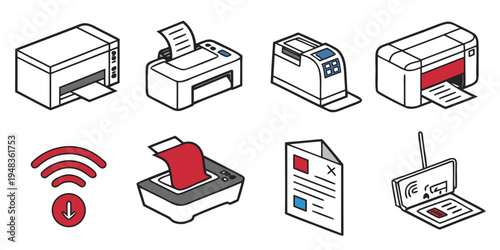 a collection of printer icons with various features Vector