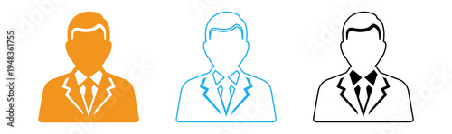 Three businessmen icons in different colors