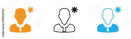 Three colored faceless businessmen icons with starburst symbols