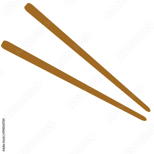 Two wooden chopsticks held at an angle isolated on white background. Minimalist graphic of Asian dining utensils, sushi sticks, for Japanese food culture and restaurant menu concepts.
