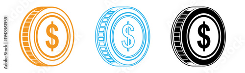 Colorful dollar coin icons