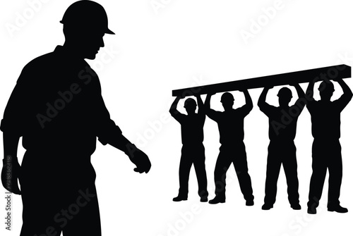Construction worker silhouette directing team on building site