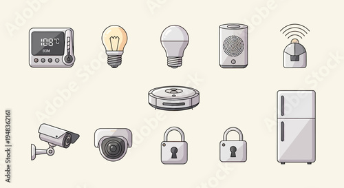 Collection of home automation devices, including smart appliances and security items