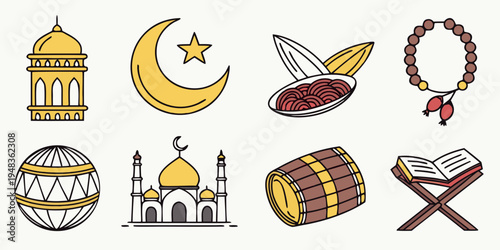 Islamic symbols and objects for ramadan and eid Vector