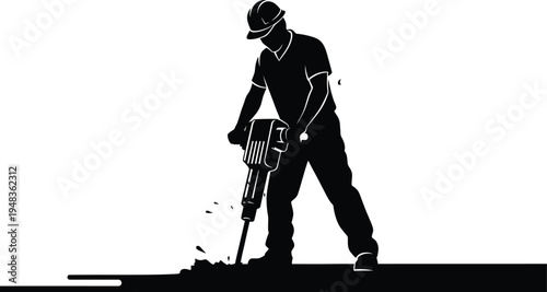 Construction worker silhouette a black figure operating heavy machinery on a building site
