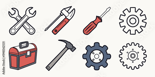 a set of tools and equipment for mechanics and engineers Vector