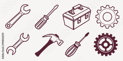 a collection of tools and mechanical parts Vector