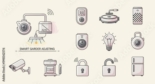 Smart garden adjusting various connected devices including cameras, locks, and lighting