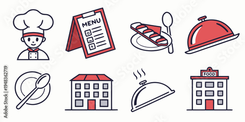 a set of restaurant and food icons Vector