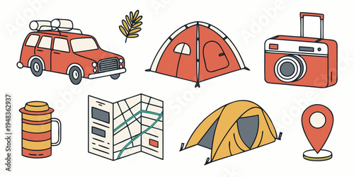a collection of camping and travel icons Vector