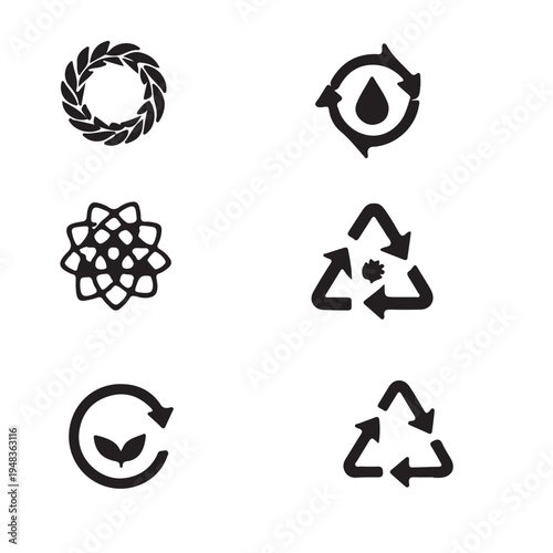 Set of abstract geometric vector icons featuring gold star and green recycle circle symbols for professional web design elements