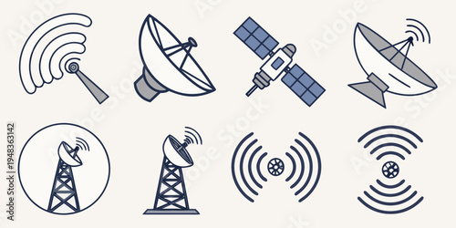 collection of various satellite and telecommunication icons Vector