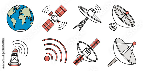 a collection of satellite and communication icons Vector
