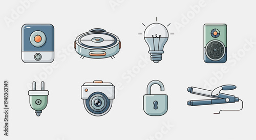 Collection of modern technology and home appliance icons