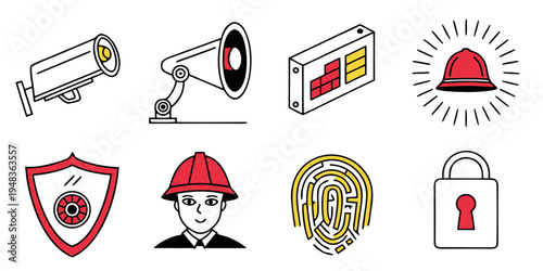 a collection of eight safety and security related icons Vector