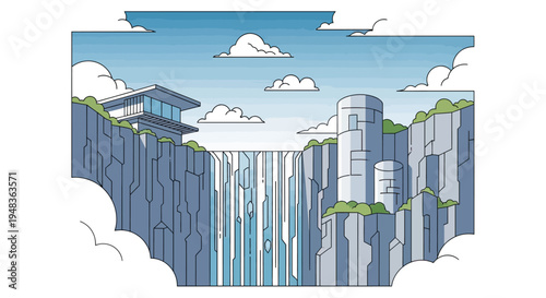 Modern cliffside residence overlooking a majestic waterfall