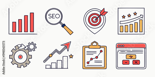 a collection of seo and analytics icons Vector