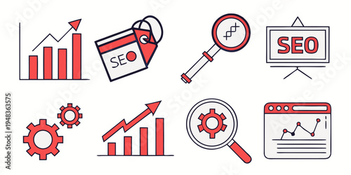 a collection of seo and business strategy icons Vector