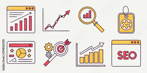 a collection of seo and analytics icons Vector