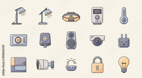 Collection of household gadgets and security devices