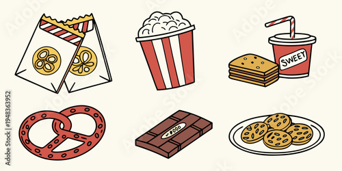 a collection of tasty snacks and treats Vector