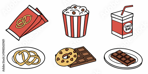 a collection of fast food items on plates and in containers Vector