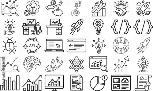 Software Development and Data Analytics Vector Outline Icon Collection