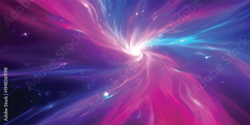 Abstract purple space background featuring a futuristic fractal design with glowing blue plasma energy, colorful stars, and bright motion textures for a high-quality artistic galaxy wallpaper