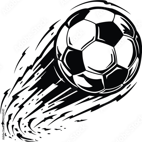 Dynamic soccer ball with motion trails, perfect for sports action and game visuals