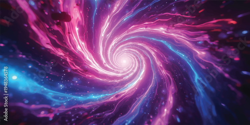 Abstract purple and blue fractal space background featuring a digital spiral vortex design with pink light swirls and a dark textured galaxy pattern