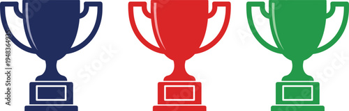 Winner trophy cup icons in different colors isolated on white background, achievement award symbol illustration for competition victory, success recognition and champion concept