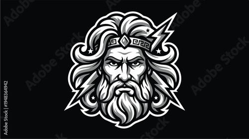 Illustration of Zeus King of the Gods with Lightning Bolt.