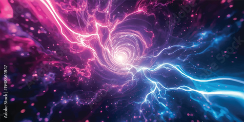 Seamless fractal design of glowing blue plasma energy waves and liquid motion patterns in an abstract space background illustration