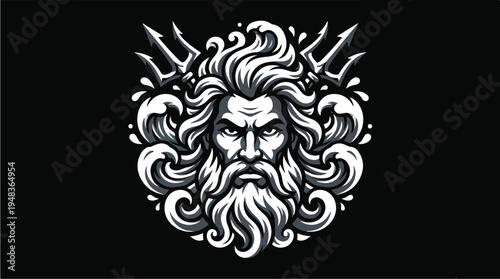 Illustration of Poseidon Greek God of the Sea.