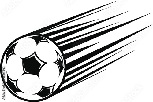 Energetic soccer ball with motion trails, vector graphic on white background
