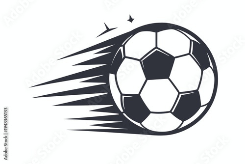Soccer ball with energetic motion trails, clean vector graphic on white
