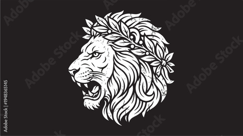 Majestic Lion Head with Laurel Wreath Emblem 1.