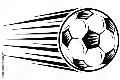 Fast soccer ball with motion blur trails, isolated vector illustration on white