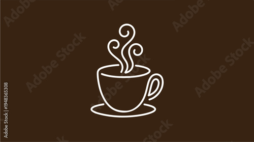 Minimalist Line Art of a Steaming Coffee Cup on a Saucer 1.