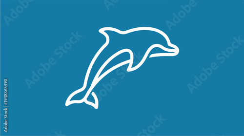 Minimalist White Dolphin Outline on Blue Background.