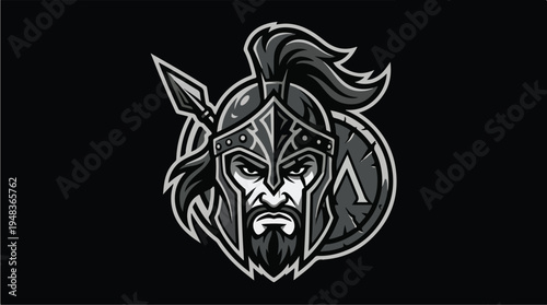 Spartan Warrior Emblem with Spear and Shield.